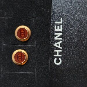 Chanel Gold & Brown CC Logo Stud Earrings